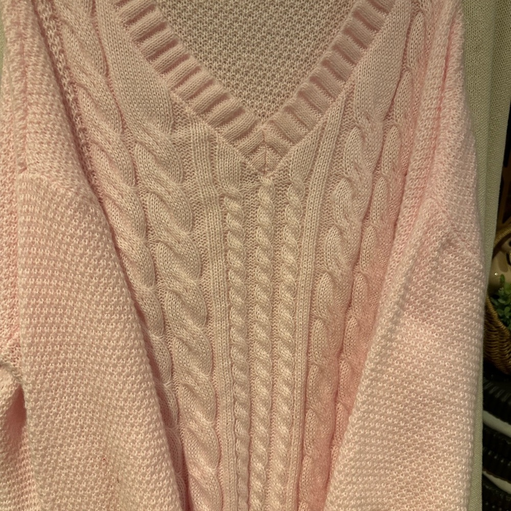 Pastel Pink V-Neck Knit Spring/Easter Sweater 1XL NWOT